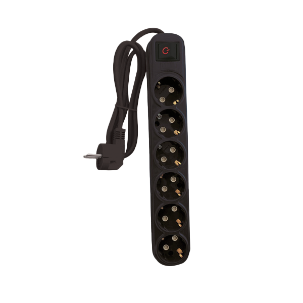 MULTIPLUG SIXFOLD 3M H05VV-F 3G1.5MM2, BLACK                                                                                                                                                                                                                   