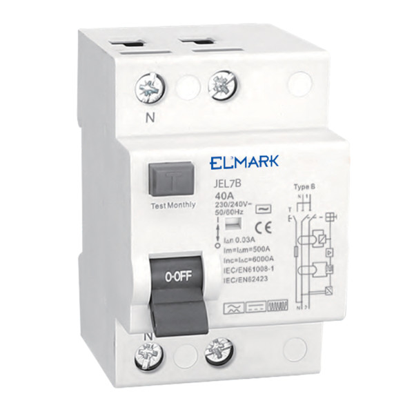 ELECTROMAGNETIC RCCB JEL1B 10kA 2P TYPE B 63A/300mA                                                                                                                                                                                                            